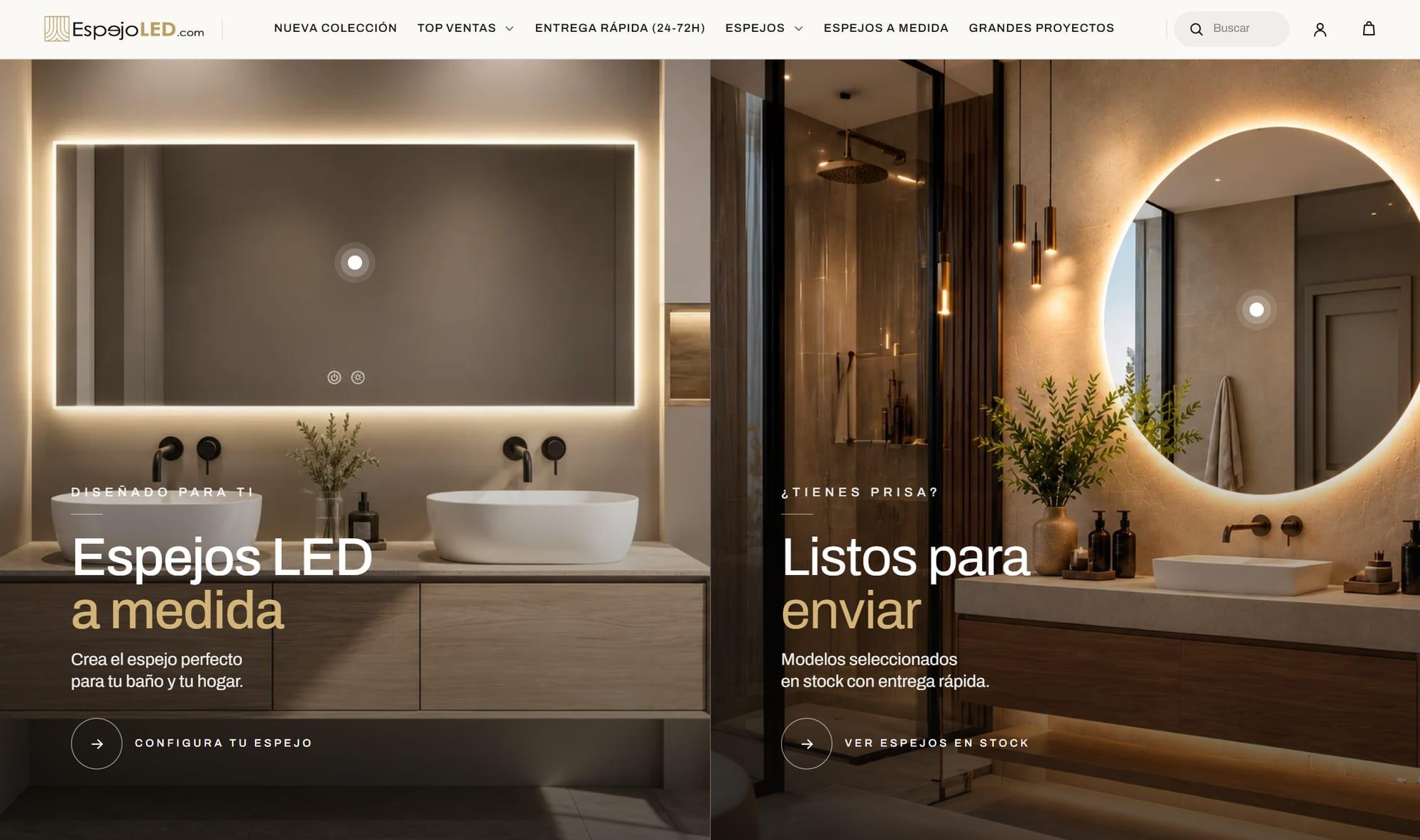 Página de inicio de la tienda online EspejoLED.com